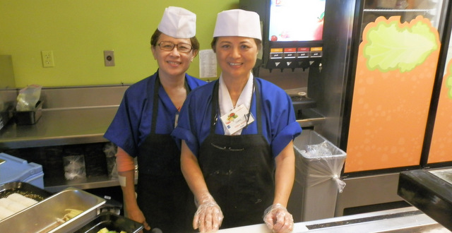 Chris Ang, left, and Mirandah Thung are the new sushi-rolling team at the Big Cat Bistro on campus.