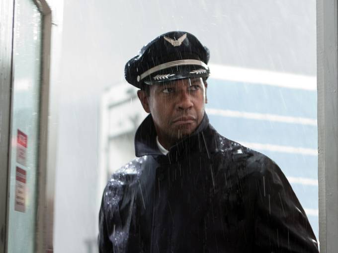 In the film Flight, Denzel Washington is a daring pilot who saves his passengers in a daring landing, but investigators discover he had alcohol in his system at the time of the crash.