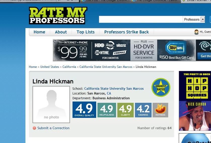 Screen capture from Rate My Professor