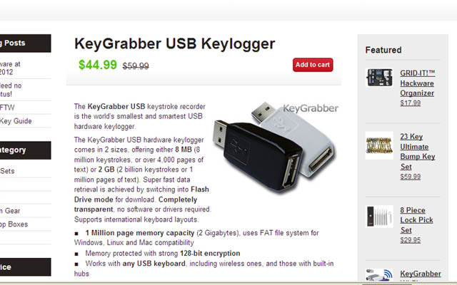 A screenshot from a website selling KeyGrabbers, the keylogging devices found in the possession of Matt Weaver, the former CSUSM student charged with attempting to rig the ASI election last spring.