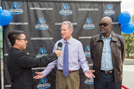 Head Track & Field coach, Steve Scott, being interviewed alongside his Assistant coach, Wes Williams, at the 7th Annual Student Athlete Awards Banquet on April 11th.