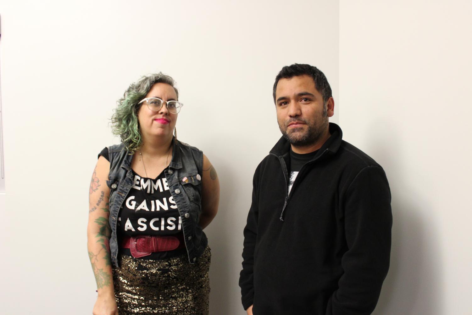 Authors Leah Lakshmi Piepzna-Samarasinha and Hugo García Manríquez pose for a photo at the final event of the Community & World Literary Series on Nov. 16.