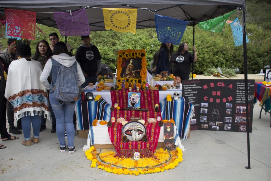 Altars set up on and around Kellogg Plaza in celebration of Dia de los Muertos on Nov. 2.