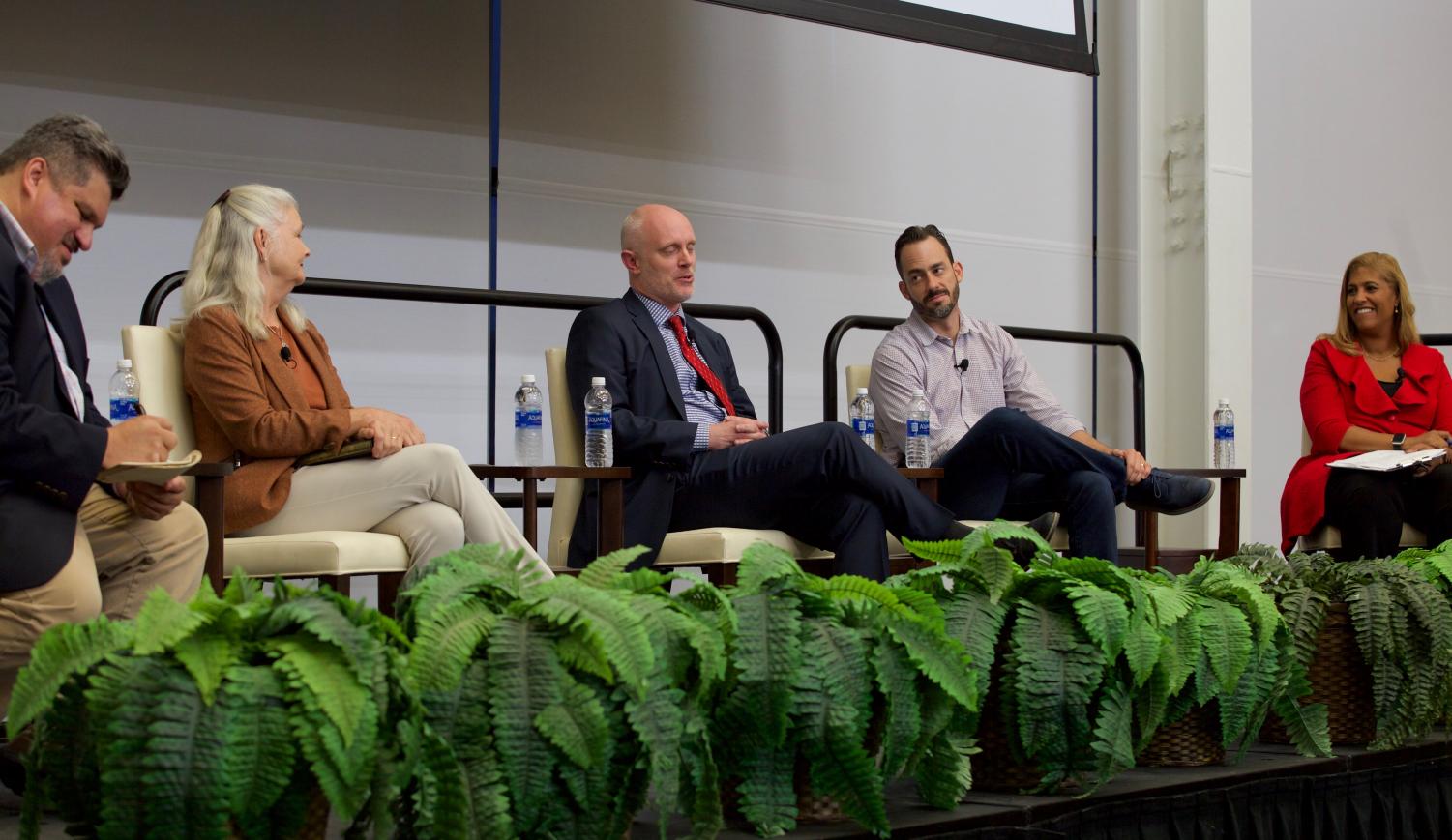 From left: Ruben Navarrette, Alison St.John, Matt Hall and Scott Lewis represents the panel discussing freedom and the press facilitator is Dr. Dilcie Perez to the right.