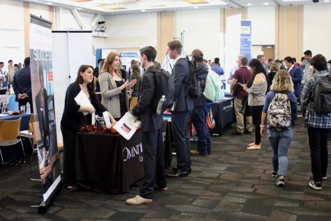 Students attend the
Fall 2019 Job Fair to learn about potential employers and career paths.