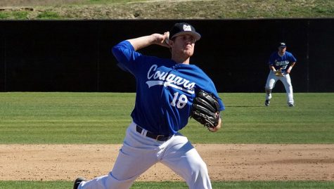 Taylor Ahearn pitches a game for CSUSM in 2017.