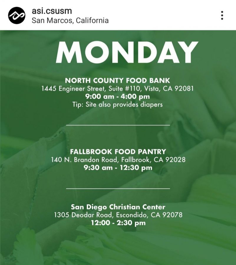 ASI recently made a post on Instagram compiling food distribution sites in the North County area.
