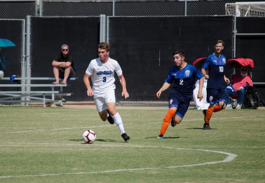 Corbin Thaete (#3) feels good to be back on the field playing soccer for CSUSM following the pandemic.