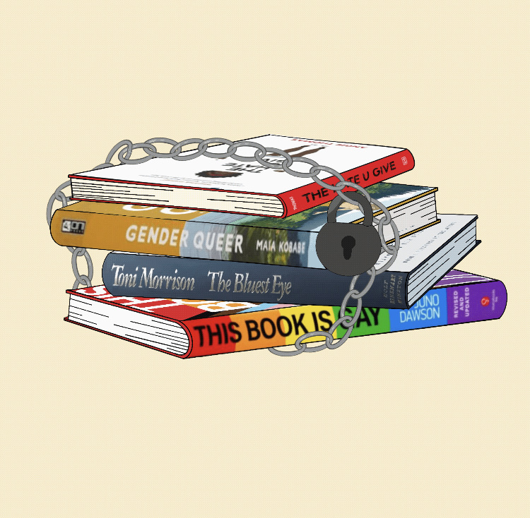 The+Hate+U+Give+by+Angie+Thomas+and+Gender+Queer%3A+A+Memoir+by+Maia+Kobabe+are+among+the+many+books+being+targeted+by+book+bans.+