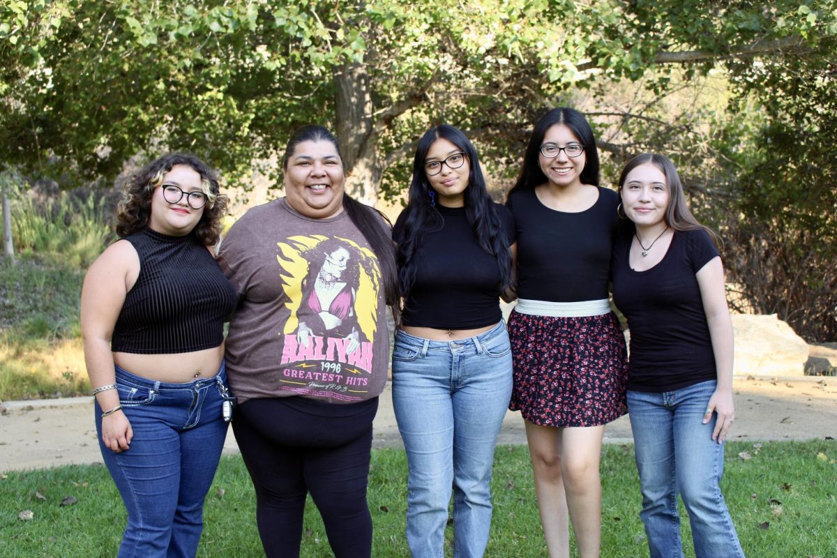 The M.E.Ch.A Executive Board (Left to Right): Lila DeMers Garcia, Vanessa Velez, Yolotzin Aquino, Annette Parrilla, Lesley Ojeda