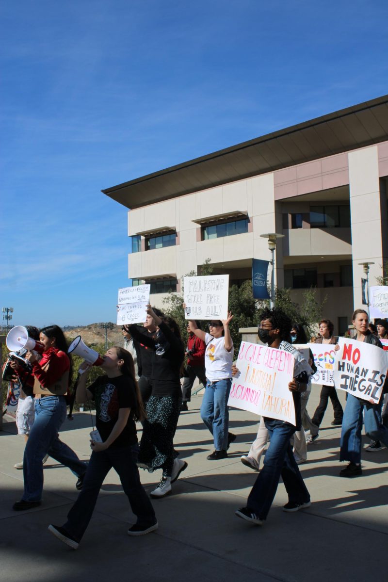 CSUSM'S Mecha and SJP joined together to protest the inauguration of Donald Trump. 