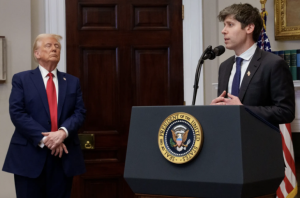 President Donald Trump (left) with OpenAI CEO Sam Altman (right) at the White House.